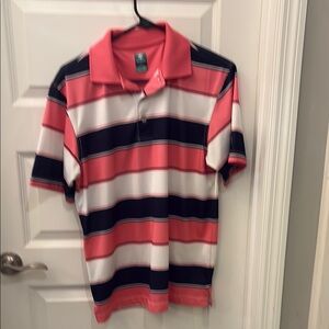 Pink and White Striped Polo Shirt Classic Short-Sleeve